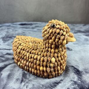 Vintage Art Seashell Box Covered Duck Shaped Jewelry Trinket Folk Art Gran Sea